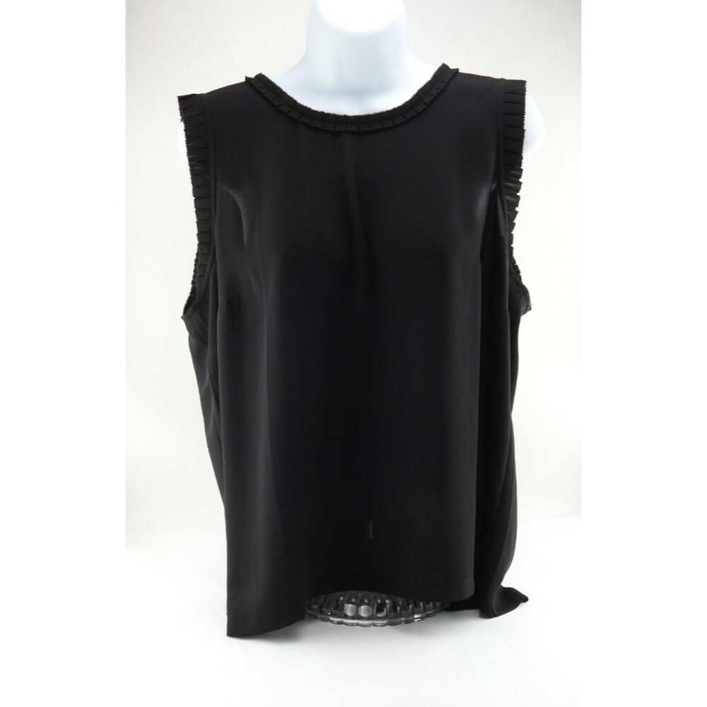 J Crew Black Sheer Lightweight Sleeveless Ruffle Trim Blouse Size 14 BusinessCas - Picture 9 of 11